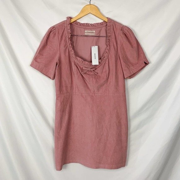 NWT Urban Outfitters Pink Claudia Corduroy Square Neck Mini Dress Size Large - Picture 2 of 12